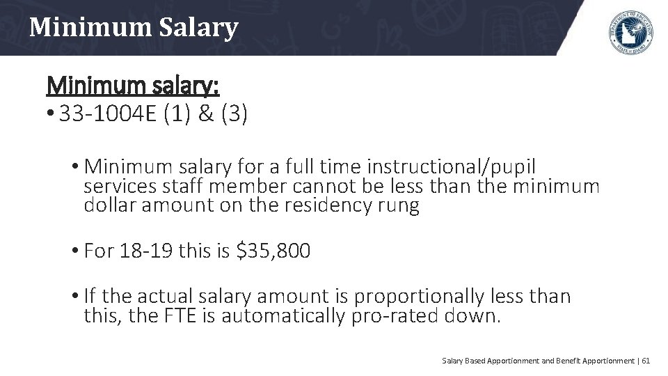 Minimum Salary Minimum salary: • 33 -1004 E (1) & (3) • Minimum salary