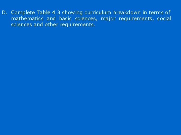 D. Complete Table 4. 3 showing curriculum breakdown in terms of mathematics and basic