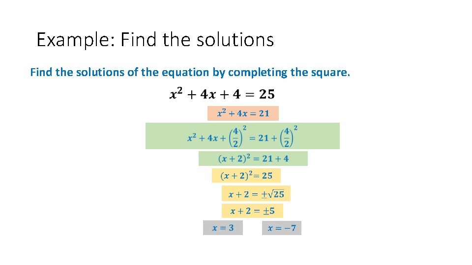 Example: Find the solutions of the equation by completing the square. 