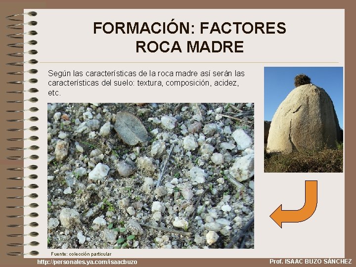 FORMACIÓN: FACTORES ROCA MADRE Según las características de la roca madre así serán las