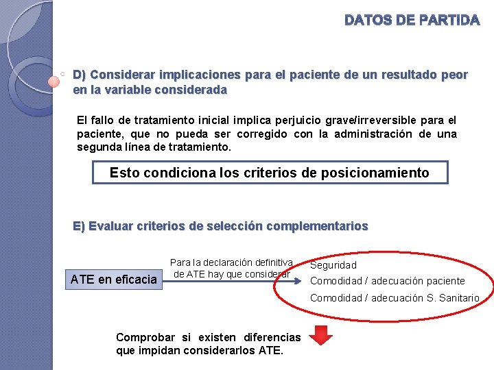 DATOS DE PARTIDA D) Considerar implicaciones para el paciente de un resultado peor en