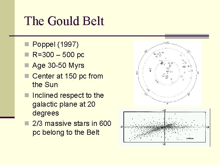 The Gould Belt n Poppel (1997) n R=300 – 500 pc n Age 30