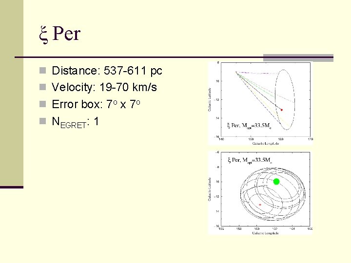 ξ Per n Distance: 537 -611 pc n Velocity: 19 -70 km/s n Error