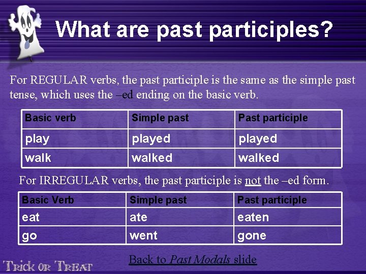 What are past participles? For REGULAR verbs, the past participle is the same as