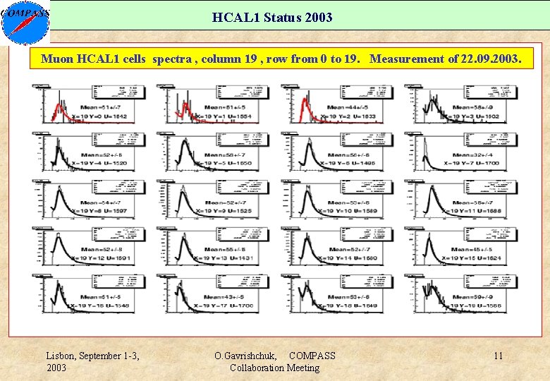 HCAL 1 Status 2003 Muon HCAL 1 cells spectra , column 19 , row