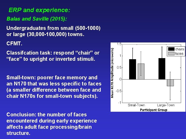 ERP and experience: Balas and Saville (2015): Undergraduates from small (500 -1000) or large