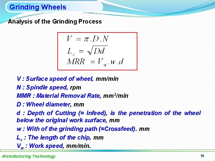 Grinding Wheels Analysis of the Grinding Process V : Surface speed of wheel, mm/min