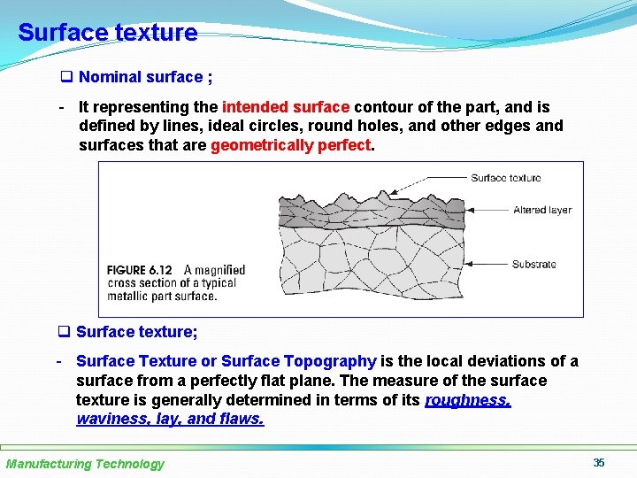 Surface texture q Nominal surface ; - It representing the intended surface contour of