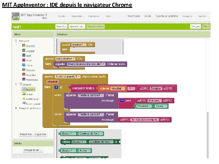 MIT App. Inventor : IDE depuis le navigateur Chrome 