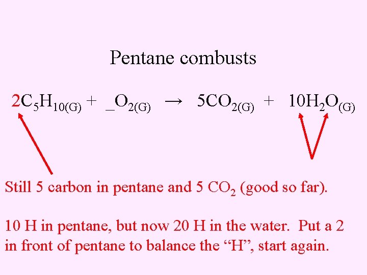 Pentane combusts 2 C 5 H 10(G) + _O 2(G) → 5 CO 2(G)