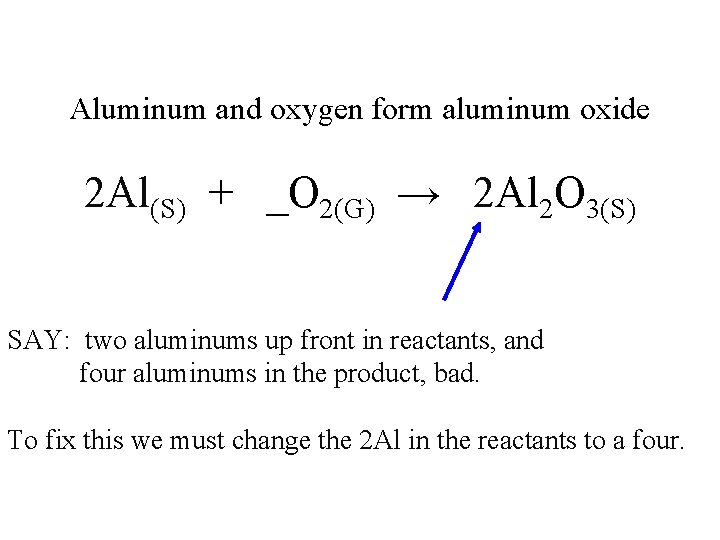Aluminum and oxygen form aluminum oxide 2 Al(S) + _O 2(G) → 2 Al