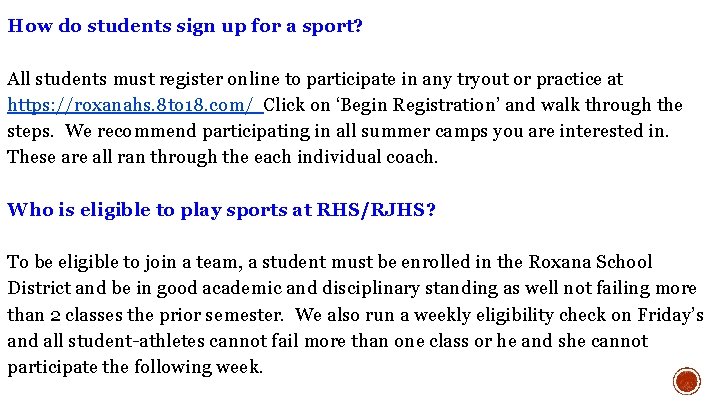 How do students sign up for a sport? All students must register online to