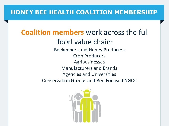 HONEY BEE HEALTH COALITION MEMBERSHIP Coalition members work across the full food value chain: