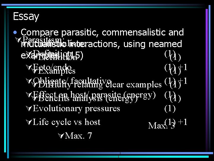 Essay • Compare parasitic, commensalistic and ÚÚ Parasitism: Commenalism: mutualistic interactions, using neamed ÚÚ