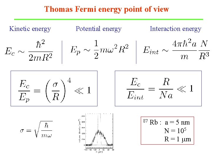 Thomas Fermi energy point of view Kinetic energy Potential energy Interaction energy 87 Rb