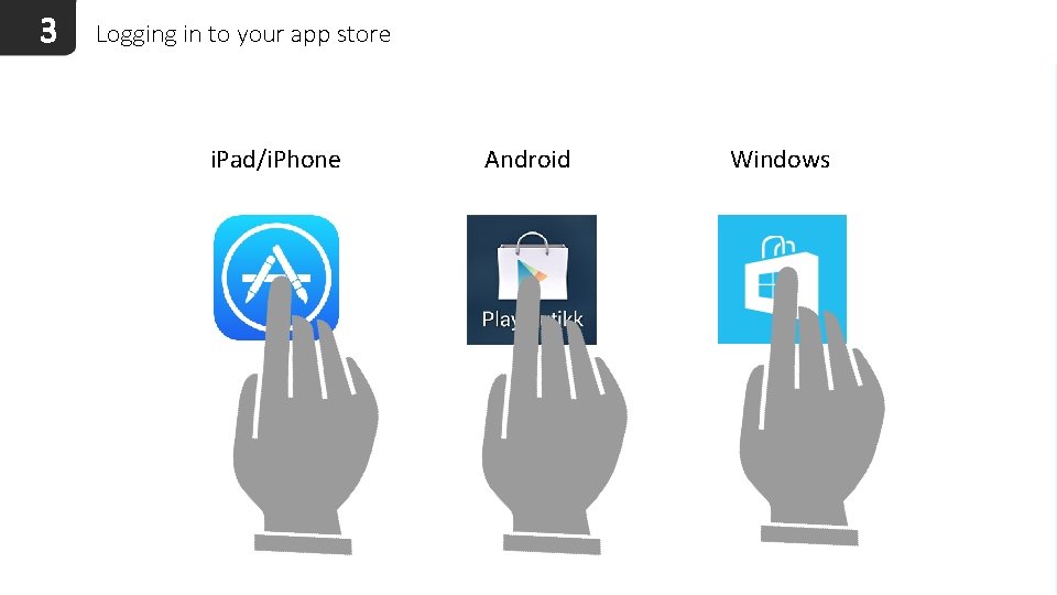 3 Logging in to your app store i. Pad/i. Phone Android Windows 