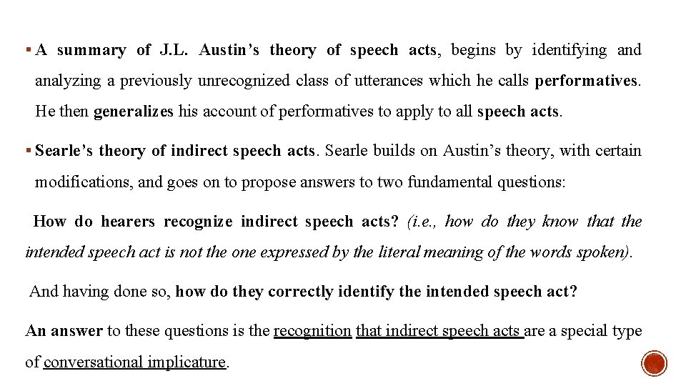 § A summary of J. L. Austin’s theory of speech acts, begins by identifying
