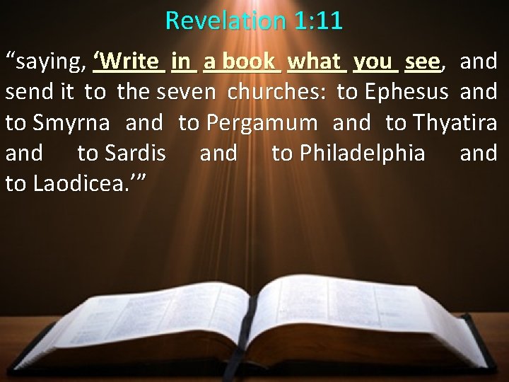 Revelation 1: 11 “saying, ‘Write in a book what you see, and send it