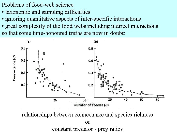 Problems of food-web science: • taxonomic and sampling difficulties • ignoring quantitative aspects of
