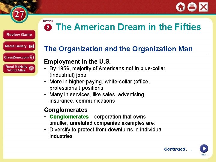 SECTION 2 The American Dream in the Fifties The Organization and the Organization Man