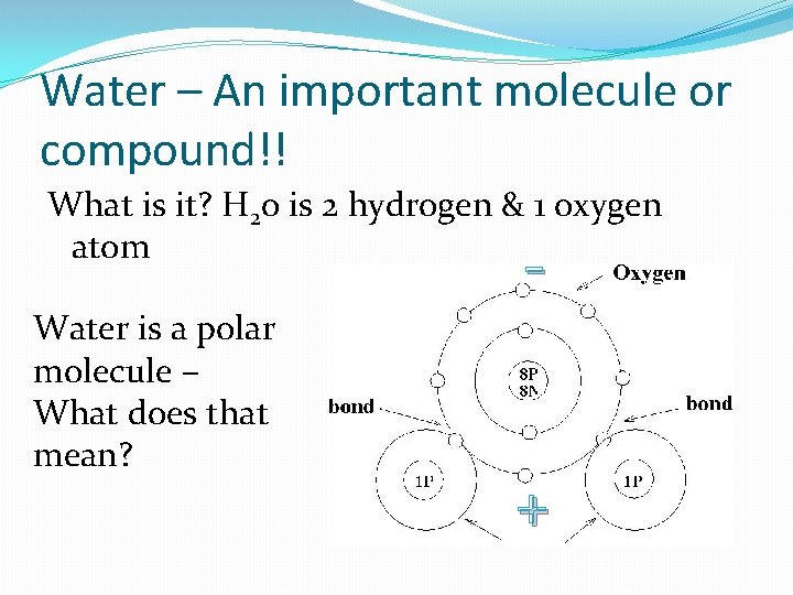 Water – An important molecule or compound!! What is it? H 20 is 2