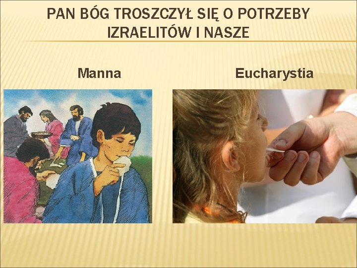 PAN BÓG TROSZCZYŁ SIĘ O POTRZEBY IZRAELITÓW I NASZE Manna Eucharystia 