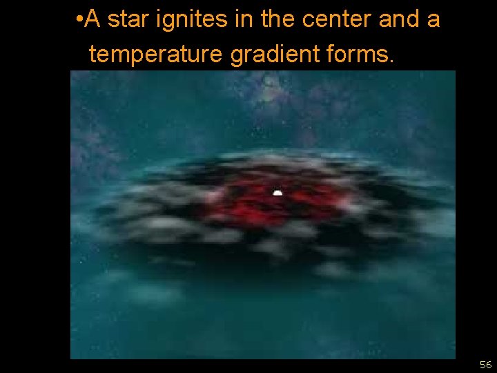  • A star ignites in the center and a temperature gradient forms. 56