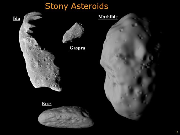 Stony Asteroids Gaspra – a typical stony asteroid 9 9 