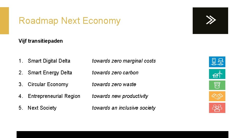Roadmap Next Economy Vijf transitiepaden 1. Smart Digital Delta towards zero marginal costs 2.