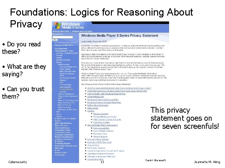 Foundations: Logics for Reasoning About Privacy • Do you read these? • What are