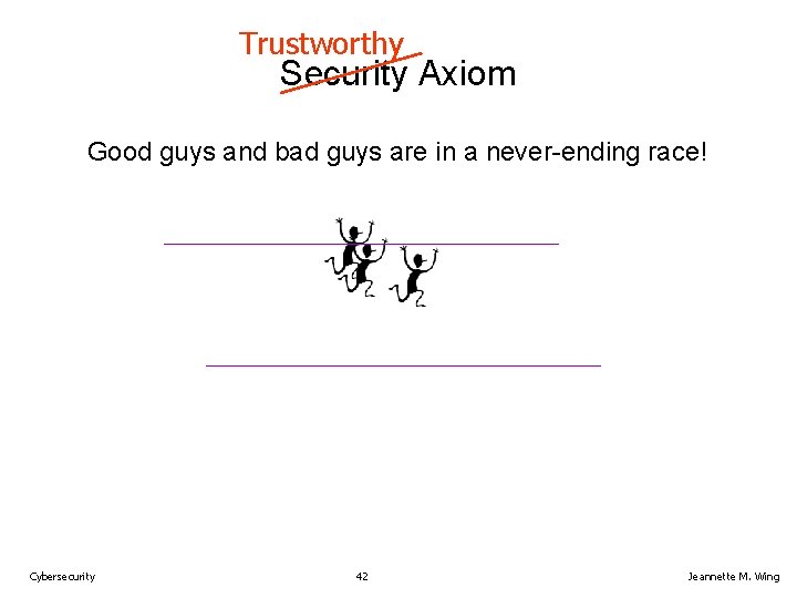 Trustworthy Security Axiom Good guys and bad guys are in a never-ending race! Cybersecurity