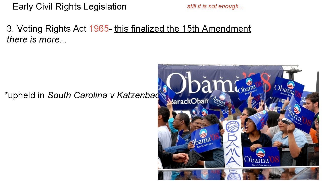 Early Civil Rights Legislation still it is not enough. . . 3. Voting Rights