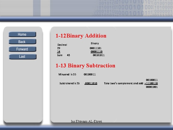 1 -12 Binary Addition Binary Decimal 29 14 Sum 43 00011101 00001110 00101011 1 1 -12 Binary Addition Binary Decimal 29 14 Sum 43 00011101 00001110 00101011 1