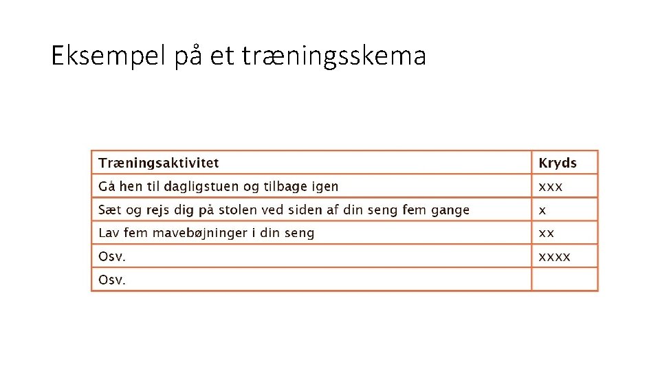 Eksempel på et træningsskema 