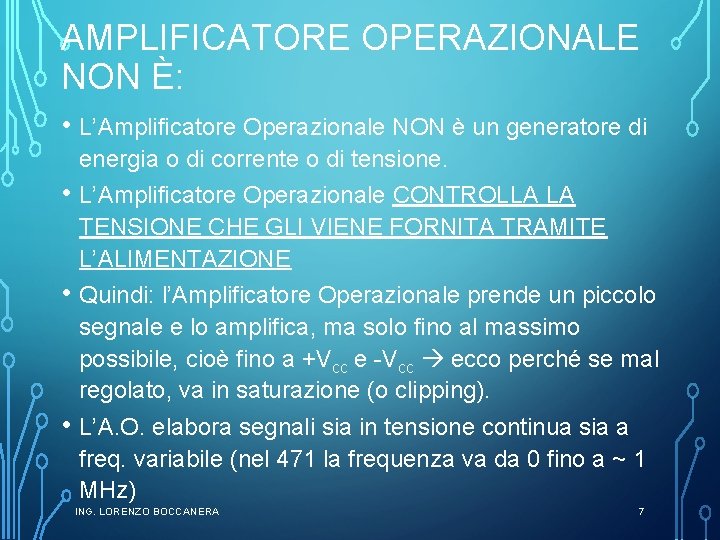 AMPLIFICATORE OPERAZIONALE ING LORENZO BOCCANERA 1 INTRODUZIONE I