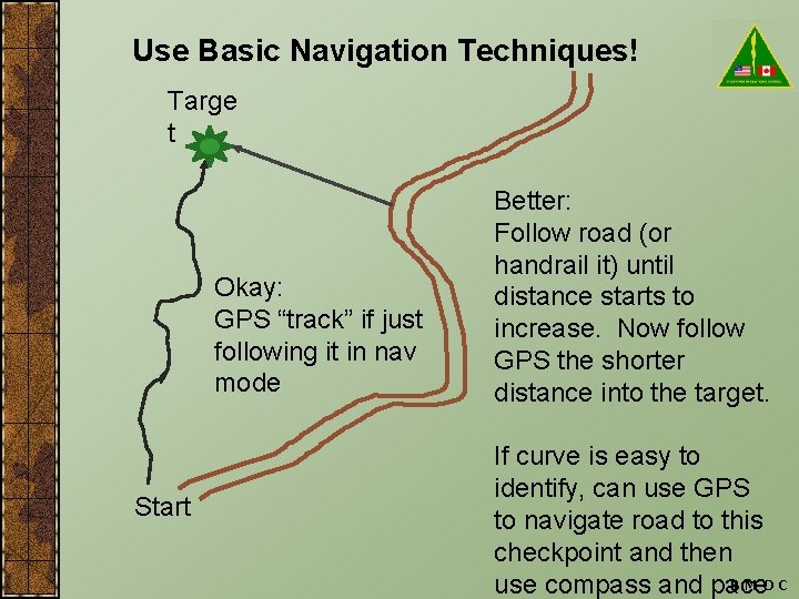 Use Basic Navigation Techniques! Targe t Okay: GPS “track” if just following it in