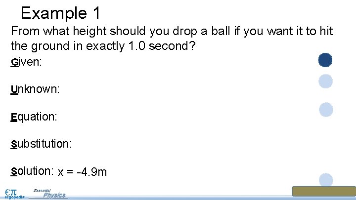 Example 1 From what height should you drop a ball if you want it Example 1 From what height should you drop a ball if you want it