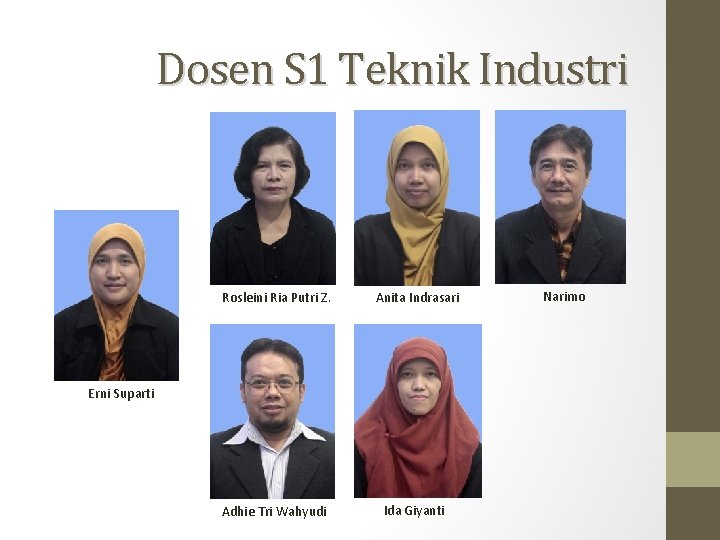 Dosen S 1 Teknik Industri Rosleini Ria Putri Z. Anita Indrasari Adhie Tri Wahyudi