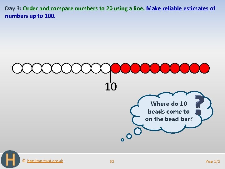 Day 3: Order and compare numbers to 20 using a line. Make reliable estimates