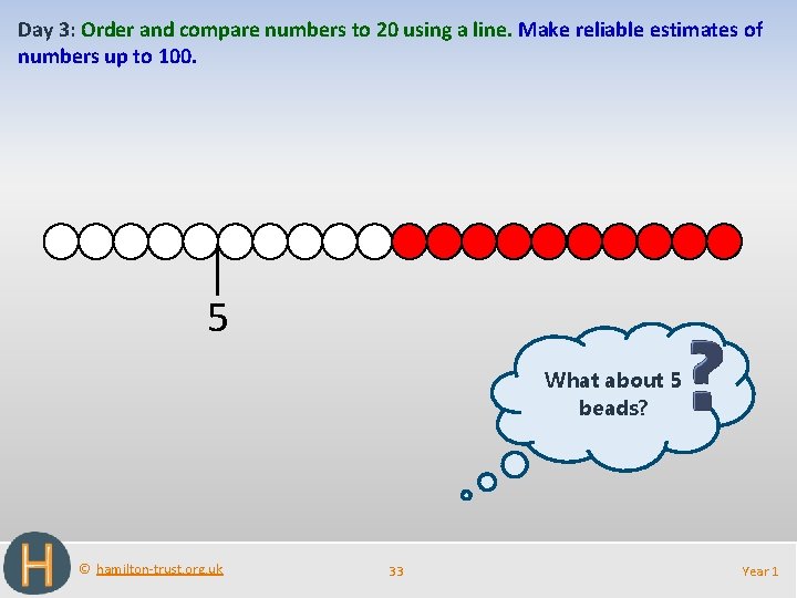 Day 3: Order and compare numbers to 20 using a line. Make reliable estimates