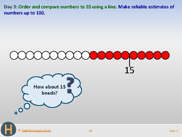 Day 3: Order and compare numbers to 20 using a line. Make reliable estimates