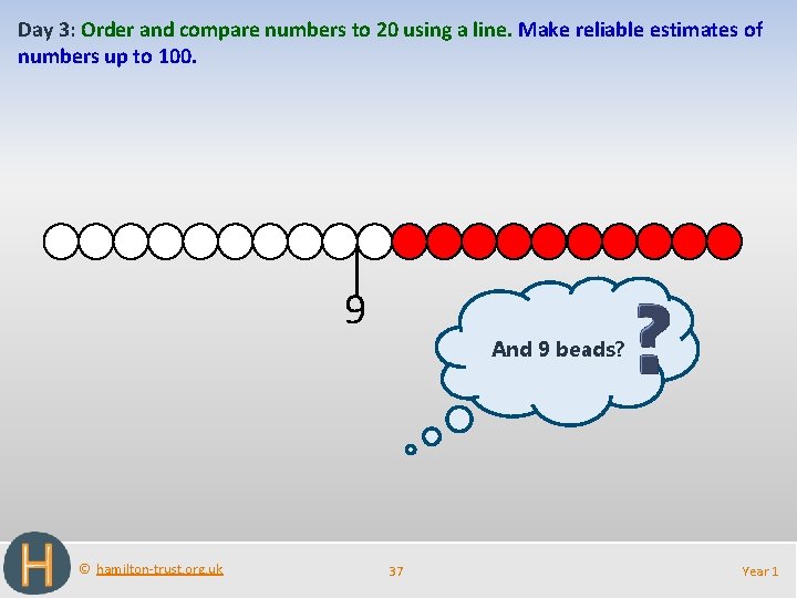 Day 3: Order and compare numbers to 20 using a line. Make reliable estimates