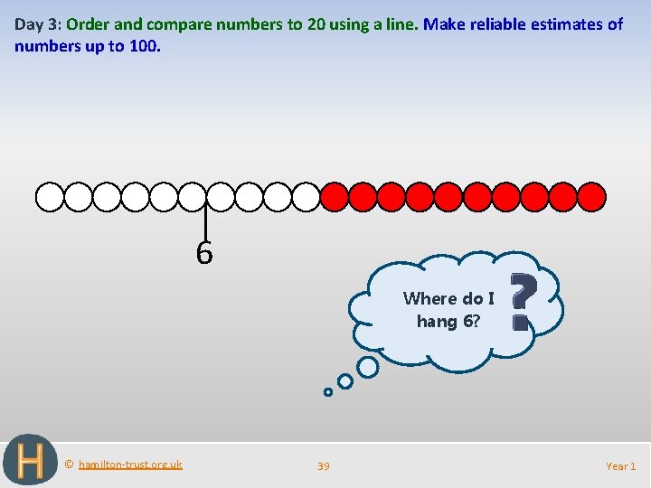 Day 3: Order and compare numbers to 20 using a line. Make reliable estimates