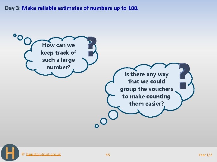 Day 3: Make reliable estimates of numbers up to 100. How can we keep