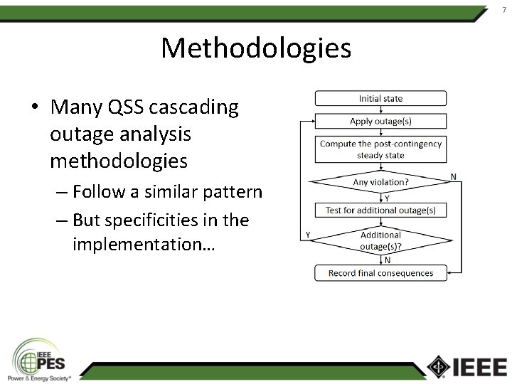 7 Methodologies • Many QSS cascading outage analysis methodologies – Follow a similar pattern