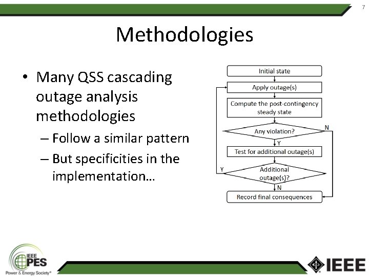 7 Methodologies • Many QSS cascading outage analysis methodologies – Follow a similar pattern