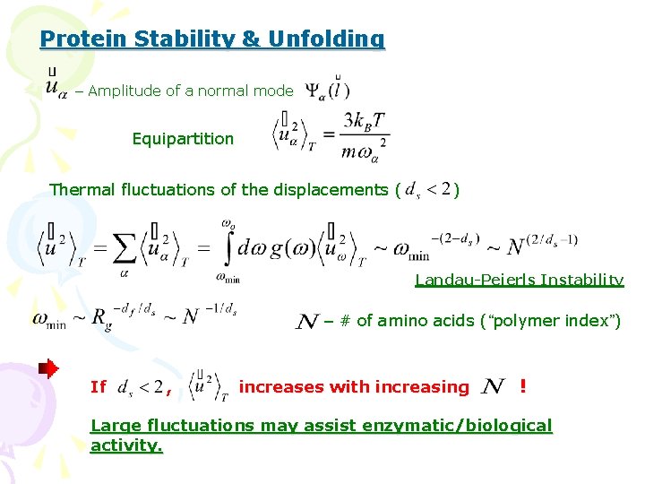 Protein Stability & Unfolding – Amplitude of a normal mode Equipartition Thermal fluctuations of