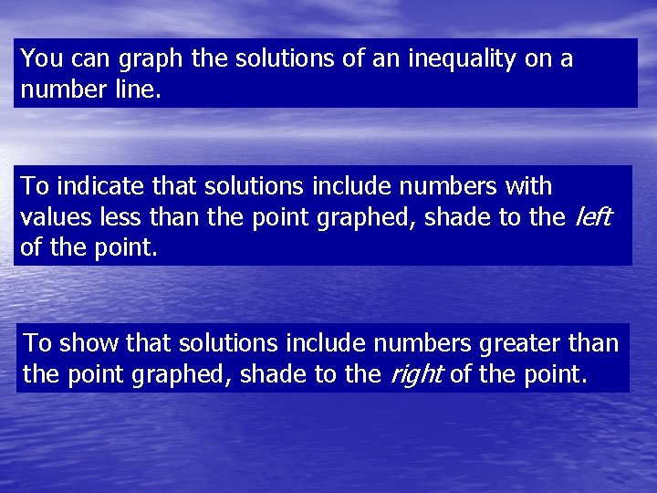 You can graph the solutions of an inequality on a number line. To indicate