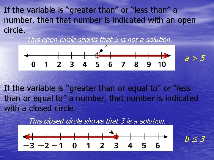 If the variable is “greater than” or “less than” a number, then that number