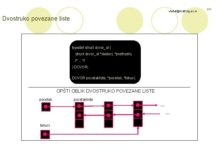 vladaf@matf. bg. ac. rs Dvostruko povezane liste typedef struct dcvor_st { struct dcvor_st *sledeci,